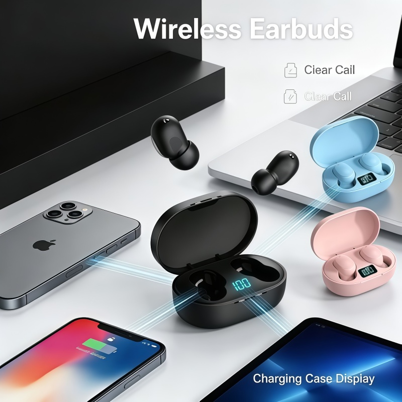 Bluetooth Headset On Ear - 2026年新型TWS E6S Fone Bluetoothイヤホン ワイヤレスBluetoothヘッドセット ノイズキャンセリングヘッドセット