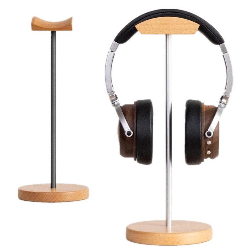Headphone Stand Desk - ブラックウォルナット材とアルミニウム製ヘッドホンスタンド、天然ウォルナットゲーミングヘッドセットホルダー、テーブルデスクディスプレイ用の頑丈な金属ベース付き