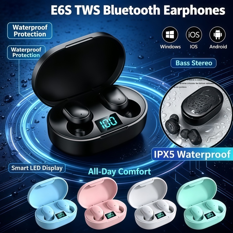 Bluetooth Headset On Ear - 2026年売れ筋TWS E6S Fone Bluetoothイヤホン ワイヤレスBluetoothヘッドセット ノイズキャンセリングヘッドセット