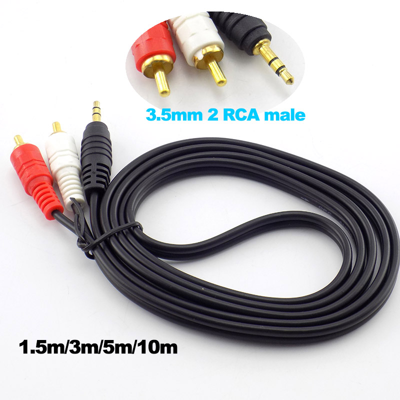 Cable Extension 3.5 - 長さ1.5m、3m、5m、10m、3.5mmオスジャック-AV 2 RCAオスコネクターケーブル、コンピューターオーディオライン、電話、テレビ、サウンドスピーカー用 W1