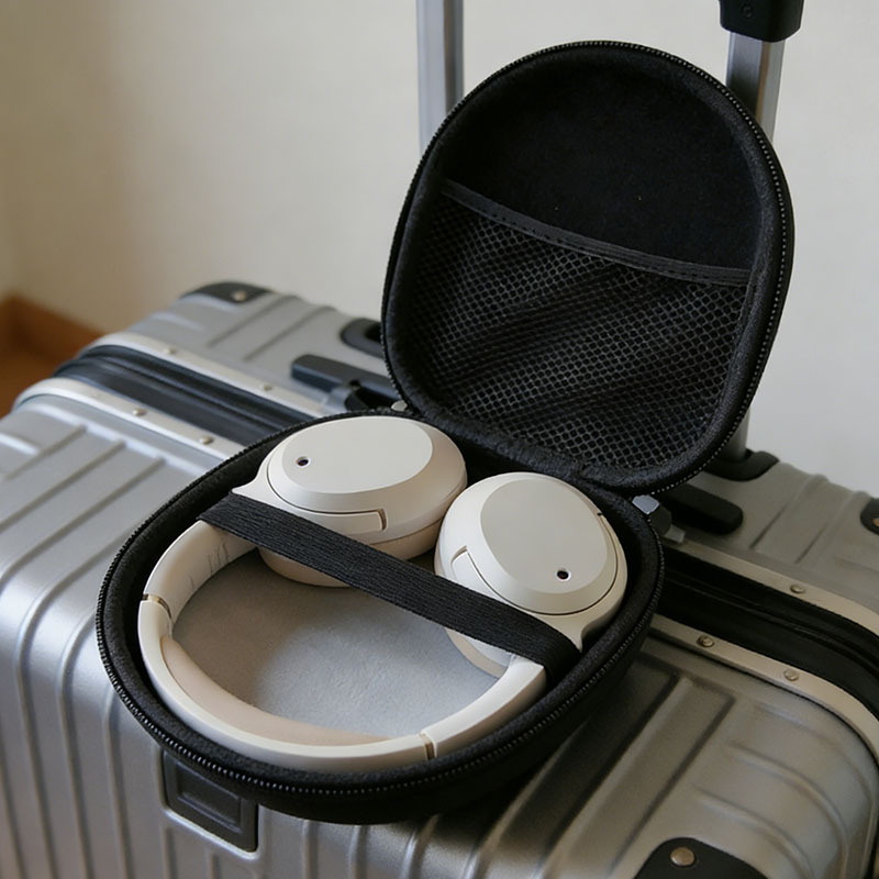 Headphone Case Hard - 多機能ブラックEVAハードケース、耐衝撃防水、ヘッドホン、カメラ、ケーブルオーガナイザー用