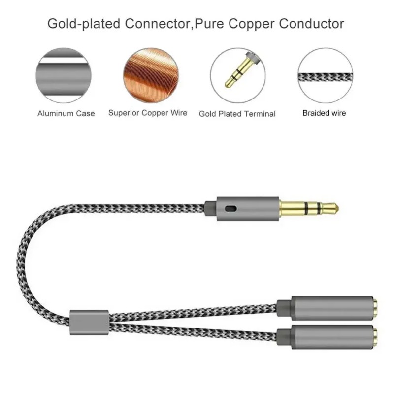 ヘッドセットアダプターヘッドフォンマイク Y スプリッターケ - Audio Splitter Y のレビューと価格