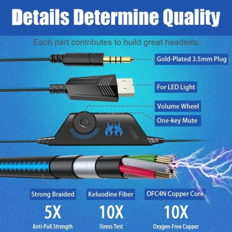 ゲーミングヘッドセット重低音ステレオ有線ヘッドフォン LED - Wired Earphone Mic のレビューと価格