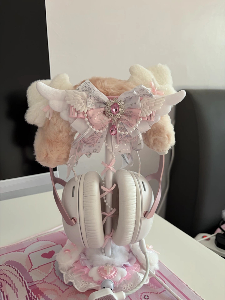 かわいいレースヘッドフォンスタンドピンクホワイトデスクトップ - Headphone Stand Desk のレビューと価格
